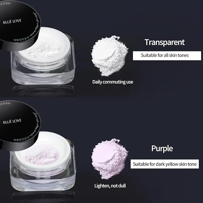 BLUE LOVE Setting Powder Makeup for Oily Skin, Oil Control Smooth Face Makeup Powder Foundation, Waterproof Setting Powder Compact, Oil Control Face Pressed Loose Powder(Purple)-Velvo Beauty