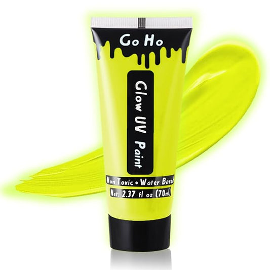 Go Ho Neon Yellow Body Paint Washable(2.37oz,70ml),under UV Blacklight Neon Face Paint,Water Based Neon Fluorescent Yellow Face Paint for Adults Children SFX Cosplay Costumes Halloween Makeup-Velvo Beauty