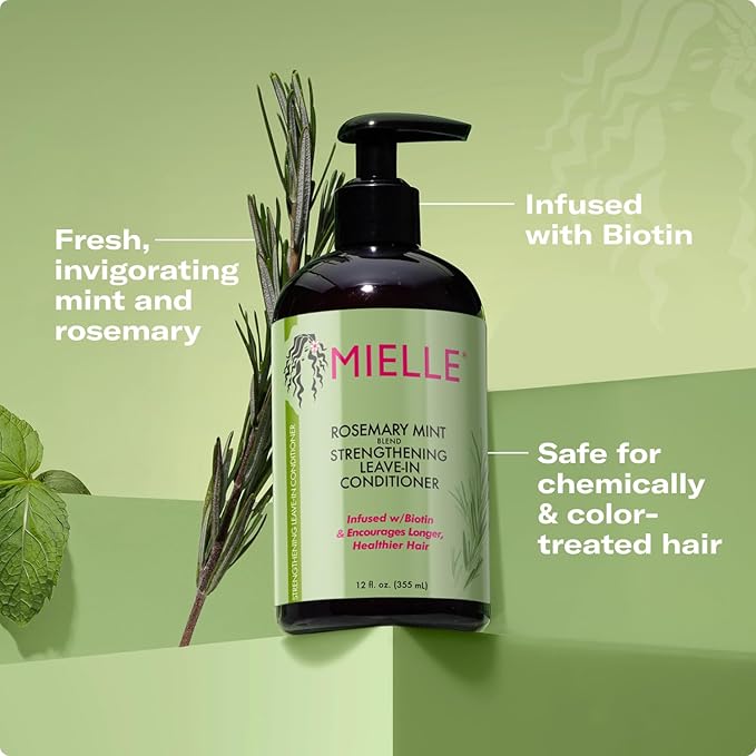 Mielle Organics Rosemary Mint Strengthening Leave In Conditioner for Curly Hair - Hydrating Hair Moisturizer Infused with Biotin to Soften, Protect & Boost Shine (12 Oz)-Velvo Beauty