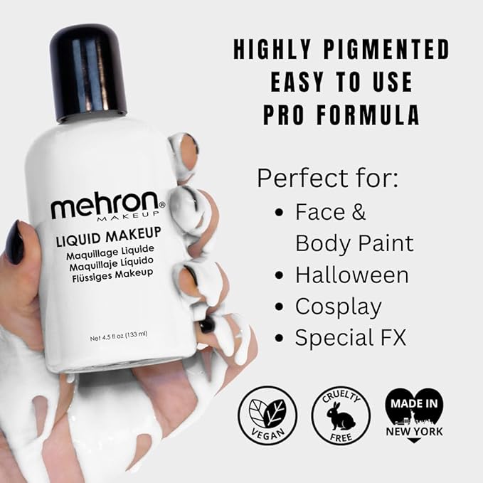 Mehron Makeup Liquid Makeup | Face Paint and Body Paint 4.5 oz (133 ml) (WHITE)-Velvo Beauty