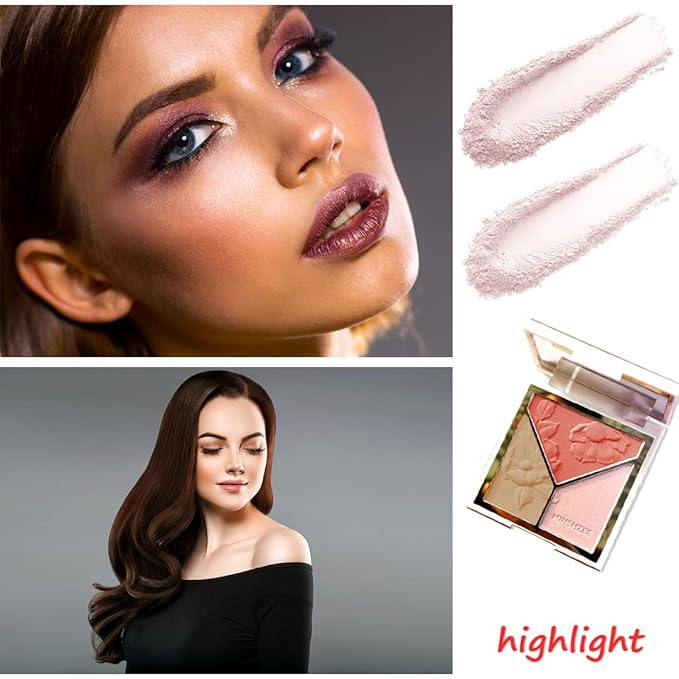 3-in-1 Highlighter Makeup Palette – Contour, Blush & Glow Kit with Matte & Shimmer Finish – Silky Pressed Powder for Face, Cheekbones, Eyes – Long-Lasting, Waterproof, Cool Toned, Travel-Friendly-Velvo Beauty