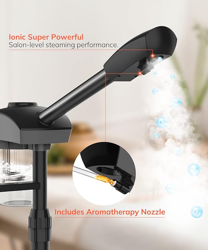 TASALON Professional Ionic Facial Steamer, 2-in-1 Face Steamer for Facial with 5X Magnifying Foldable Arm, Mist Face Steamer Salon Spa Beauty Skin Care Equipment, Aroma Therapy Nozzle Included- Blcak-Velvo Beauty