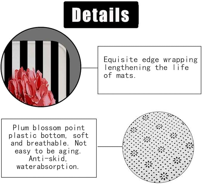 4PCS Hello Gorgeous Shower Curtain Set Watercolor Red Floral Black and White Striped Perfume Lipstick Makeup Vintage Modern Fashion Women Bathroom Decor Non-Slip Bath Mat Toilet Rug, Hydrangea-Velvo Beauty