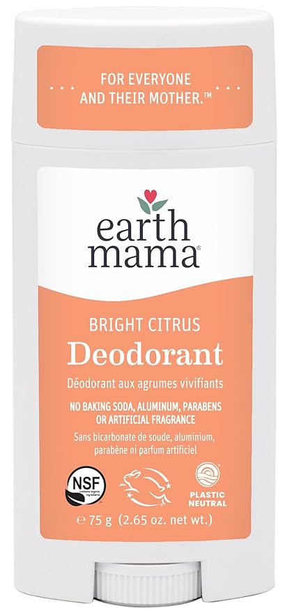 Earth Mama Bright Citrus Deodorant | Safe for Sensitive Skin, Pregnancy and Breastfeeding, Contains Organic Grapefruit and Calendula, No Baking Soda or Aluminum, 2.65-Ounce-Velvo Beauty