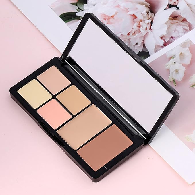 Concealer Contour Palette, 6 In 1 Color Correcting Concealer Contour Makeup Palette, Contouring Foundation Highlighting Makeup Kit for Dark Circles, Blemish With 2 Packs Brush (2#)-Velvo Beauty