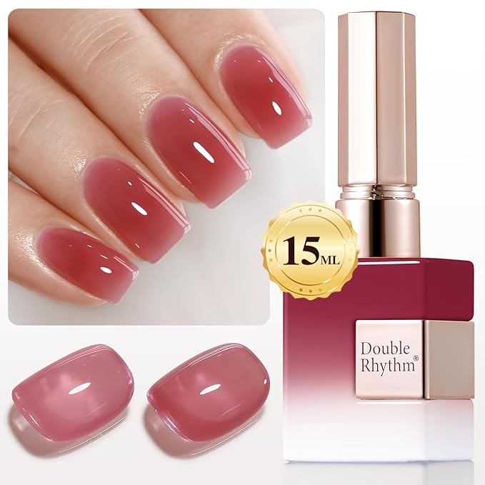 Double Rhythm 0.50 OZ Translucent Gel Polish Same Color Same Bottle Sheer Pastel Neutral Natural Milky 15 ML Jelly UV Nail Art DIY at Home (Deep Purple Pink-A1513)-Velvo Beauty