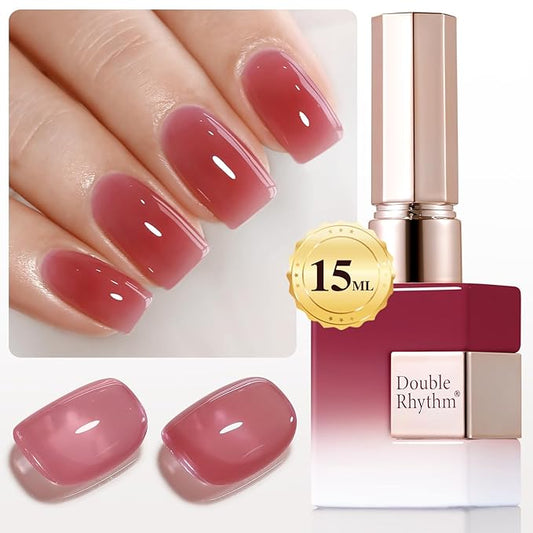 Double Rhythm 0.50 OZ Translucent Gel Polish Same Color Same Bottle Sheer Pastel Neutral Natural Milky 15 ML Jelly UV Nail Art DIY at Home (Deep Purple Pink-A1513)-Velvo Beauty