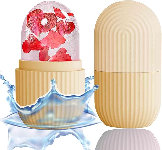 XHJRI Ice Face Roller Massager,Ice Cube Roller for Face, Eyes and Neck Naturally Conditioning and Skin Care,De-Puff Eye Bags,Reduce Migraine Pain,Reusable Massage Silicone Ice Mold (Beige)-Velvo Beauty