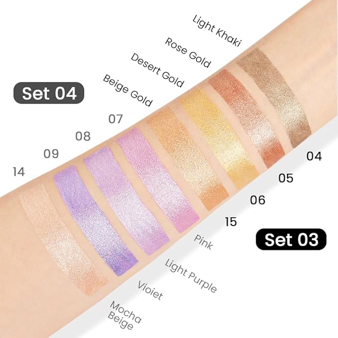 Kaely 4Pcs Metallic Shimmer Eye Shadow Sticks Set, Pink Light Purple Vioiet Mocha Beige, Eyeliner Pencil Eyeshadow Palette Halloween Makeup, Eye Highlighter Brightener Stick for Women-Velvo Beauty