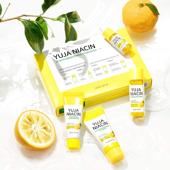 SOME BY MI Yuja Niacin 30 Days Brightening Starter Kit/Toner 1.01Oz, Serum 0.33Oz, Gel Cream 1.01Oz, Sleeping Mask 0.67Oz / Melasma and Blemish Care/Facial Skin Care Set-Velvo Beauty