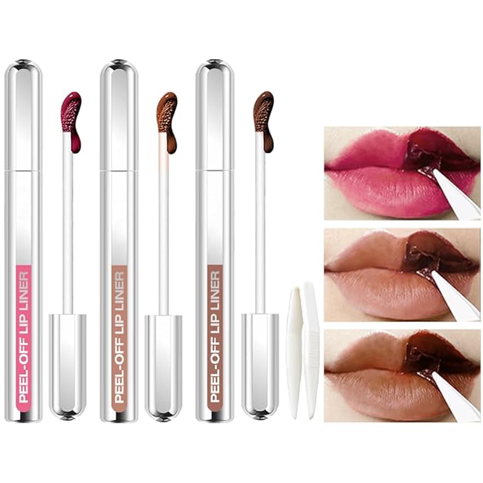 3 Colors Peel Off Lip Liner Stain Kit, Long Wear Matte Lip Tint Stain Set with Tweezer for Women, Waterproof Transfer Proof Highly Pigmented Peel Off Liquid Lipstick for All Skin Types (#1,2,3)-Velvo Beauty
