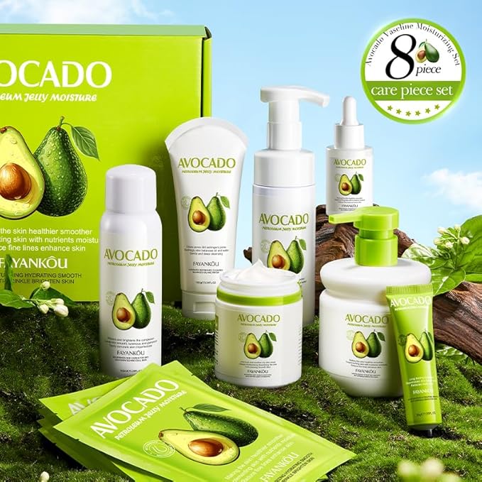 Avocado Facial Skincare Set - Complete Eight-Piece Kit for Soothing, Nourishing, and Moisturizing-Velvo Beauty
