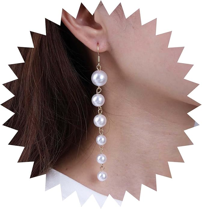 Boho Long Pearl Drop Earrings Vintage Gold Tassel Pearl Dangle Earrings Statement Pearl Chain Drop Dangle Earrings Wedding Prom Bridal Pearl Hook Earrings Jewelry for Women-Velvo Beauty