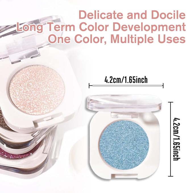 Sky Blue Single Metallic Shimmer Eyeshadow Makeup, Neutral Powde Eye Shadow for Women, Sky Blue Metallic Glitter Singles Eyeshadow Palette Pigmented Waterproof, Girls Monochrome Eyeshadows Gift-Velvo Beauty