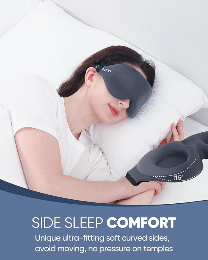 MZOO Luxury Sleep Eye Mask for Side Sleeper Men Women, Zero Eye Pressure 3D Sleeping Mask, Light Blocking Patented Design Night Blindfold, Soft Eye Shade Cover for Travel, Grey-Velvo Beauty