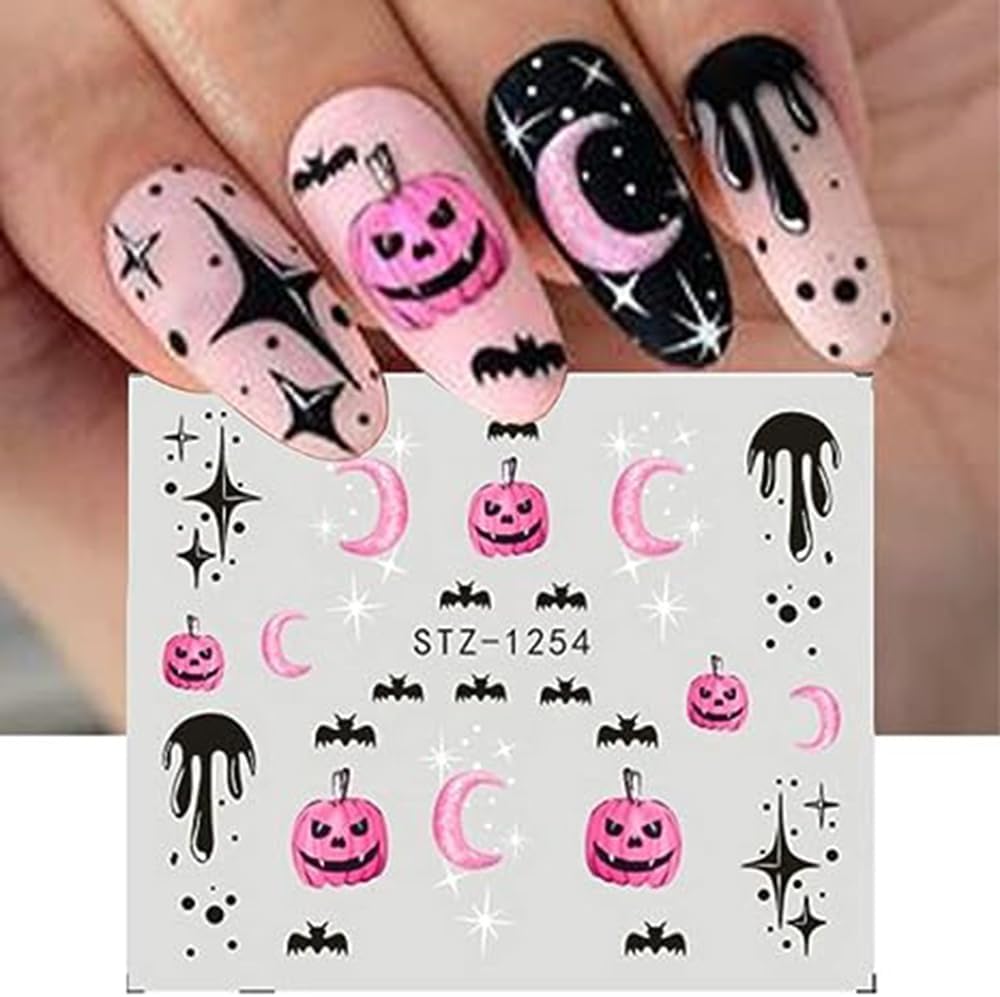Halloween Nail Art Stickers Water Transfer Nail Decals 12Pcs Halloween Pumpkin Skeleton Spider Ghost Maple Leaf Designer Slider Nail Foils Fall Watermark Decals for Nail Manicure Accessories for Women-Velvo Beauty
