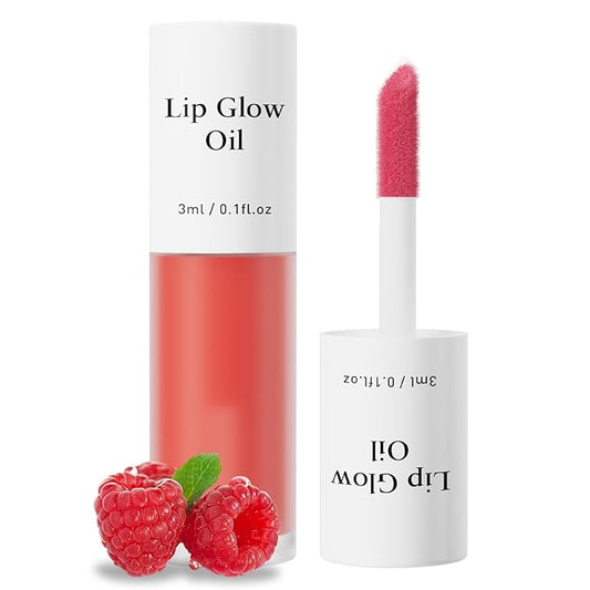 Plumping Lip Oil, Long Lasting Hydrating Lip Stain Lip Balm Raspberry Fruit Revitalizing, Transparent Lip Care Oil for Dry Lip (Raspberry Red)-Velvo Beauty