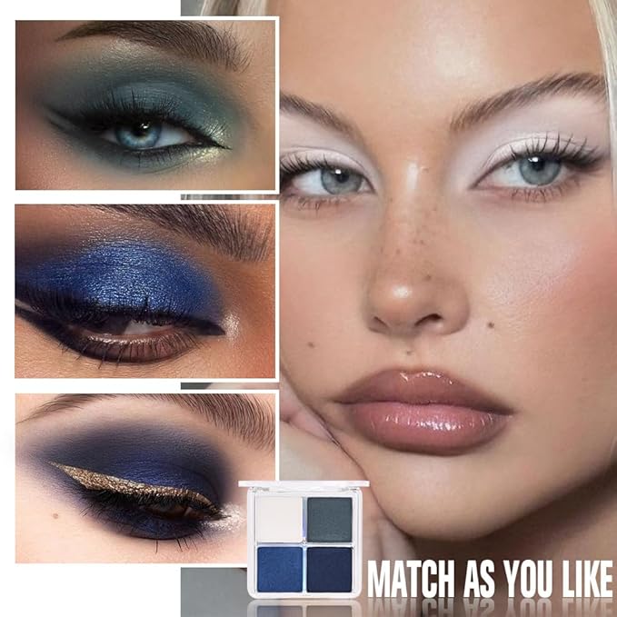 Kaely Powder Eyeshadow Quad, Blue Green Glitter Shimmer Eyeshadow Palette Makeup, Neutral Eye Shadow Palette for Older Women Pigmented Waterproof, sombras para ojos, Blendable, Cruelty-free, 08-Velvo Beauty