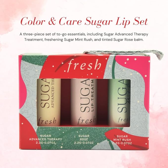 Fresh Color & Care Sugar Lip Set: Sugar Mint Rush Freshening, Rose Tinted Lip Treatment, and Advanced Therapy-Velvo Beauty