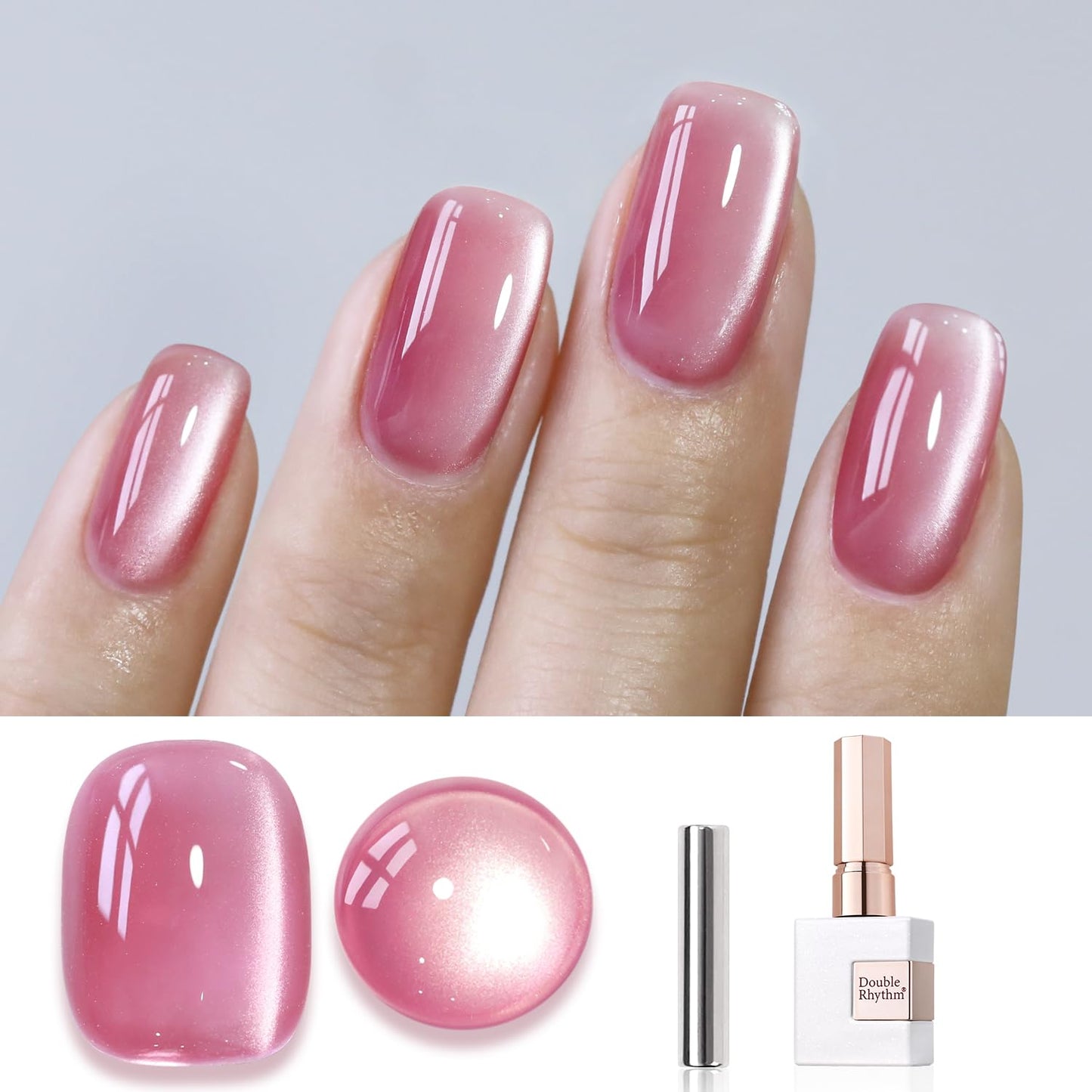 Double Rhythm Jelly Glass Cat Eye Gel Polish with Magnet 15ML Holographic Glitter Shimmer Translucent Sheer Color Magnetic Nail Polish Salon DIY at Home (Jelly Pink-MC1105)-Velvo Beauty