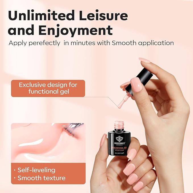 modelones Builder Nail Gel, 8-in-One Sheer Nude Pink Builder, Apricot Blush Pink Rubber Base for Nail Thickening Apex Building LED Lamp Cured Hard Strengthener Extend Color Gel Polish for DIY Salon-Velvo Beauty