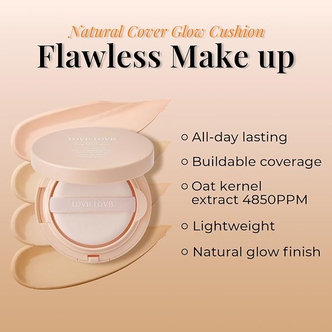Natural Cover Glow Cushion Foundation | Korean Foundation Makeup | Long-Lasting Buildable Coverage | Lightweight and Moisturizing | Flawless Finish 0.42oz (25N Mocha Beige)-Velvo Beauty