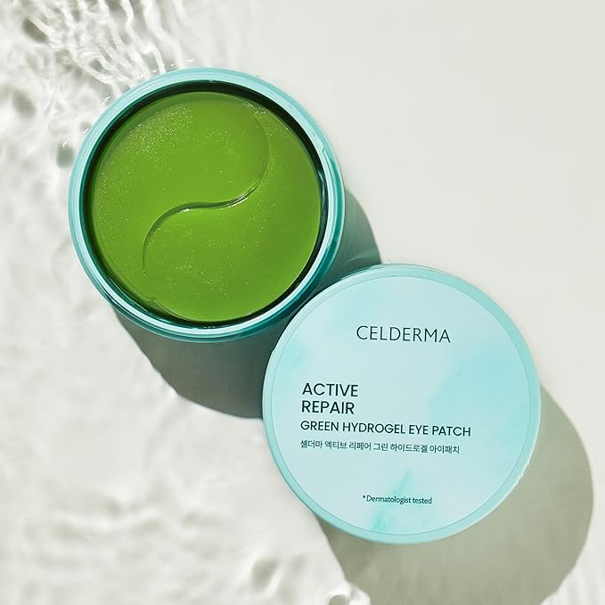 CELDERMA Active Repair Green Hydrogel Eye Patch [60 sheet / 30 pairs], Anti-aging & Nourishing, Whitening, Dark Circles, Wrinkle.-Velvo Beauty