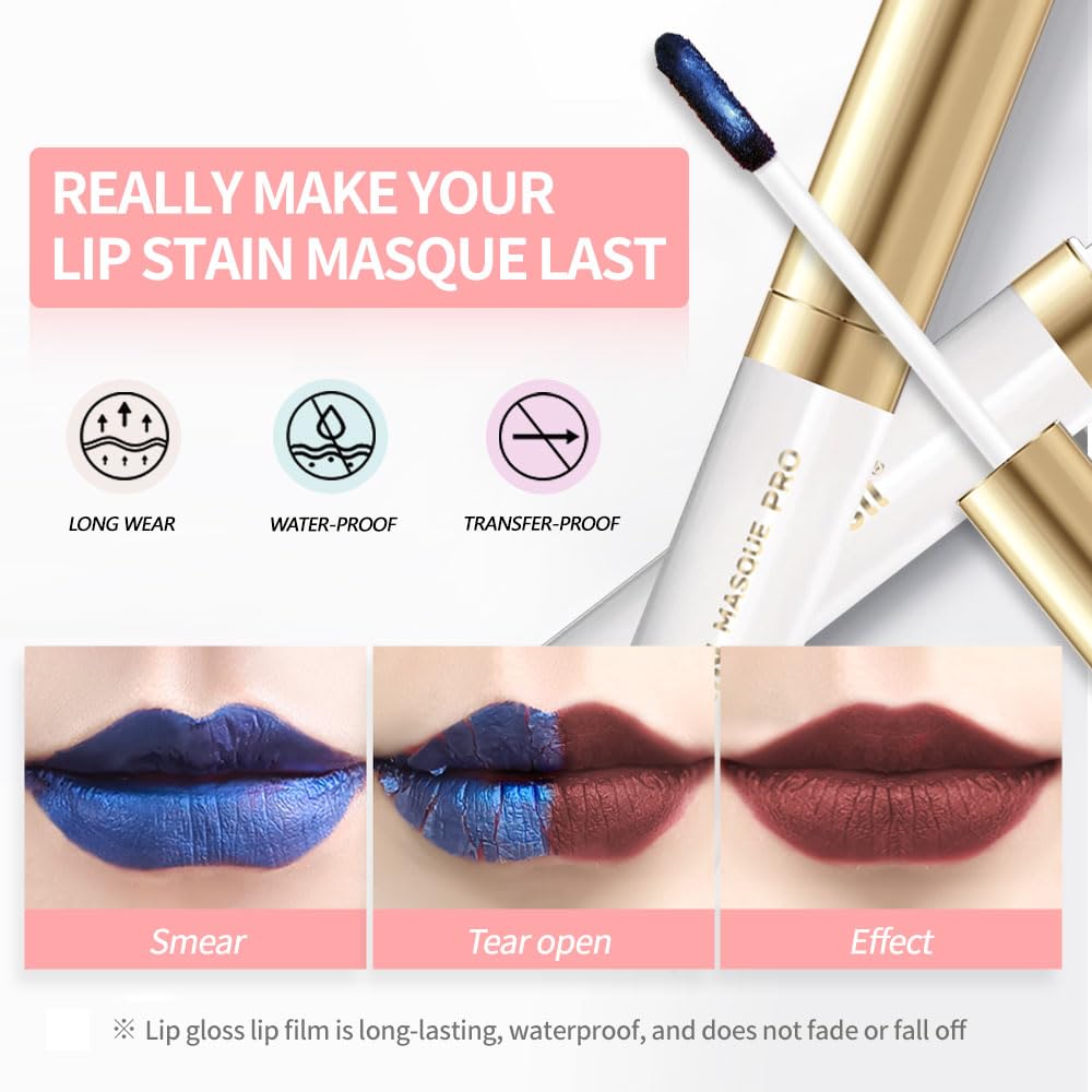 Lip Stain Peel Off Set–Long Lasting Waterproof Lip Tint, Smudge Proof Transfer Resistant Lip Stains Tattoo,High Pigment Matte Lip Color, Kiss Proof Peel Off Lip Stain Masque, Stay Lip Makeup 03+08-Velvo Beauty