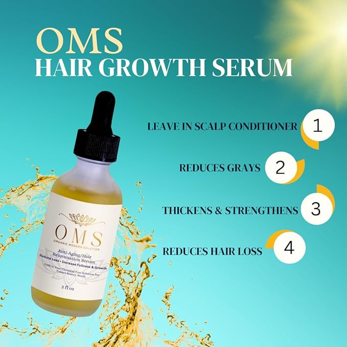 OMS Hair Growth Leave-In Daily Scalp Serum, Dramatically Reduces Loss & Graying, Increases Fullness & Density, Thickening & Strengthening, Chemical-Free, Clean Beauty, 6ml/2oz-Velvo Beauty