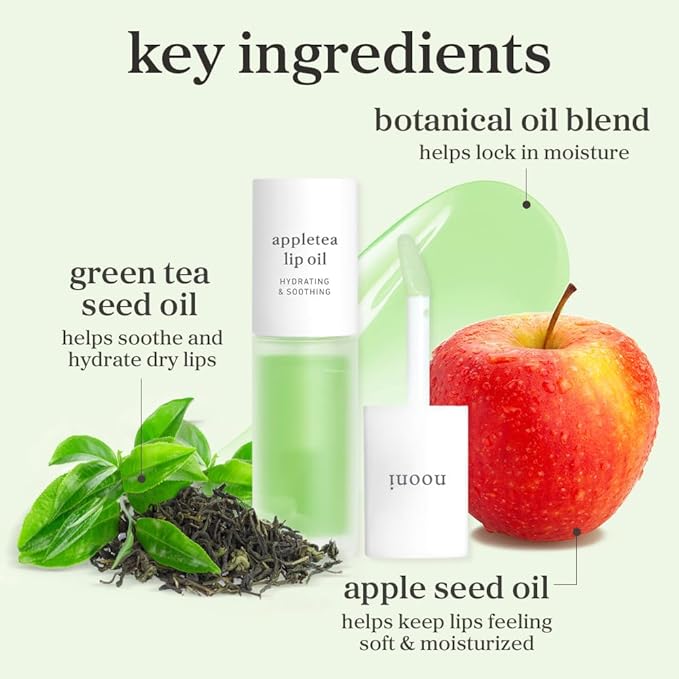 NOONI Korean Lip Oil - Appletea | Long-Lasting, Moisturizing, Plumping, Revitalizing for Dry Lips, Waterproof, No Peel Off, Hydrating, Nourishing Crystal Clear, 0.12 FL Oz-Velvo Beauty