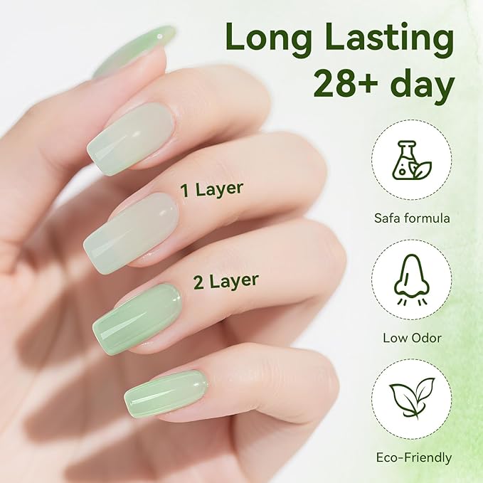 JODSONE Jelly Gel Nail Polish Set of 6 Colors Green Set Need U V Cured for Nail Art Manicure DIY Salon at Home Gift for Women-Velvo Beauty