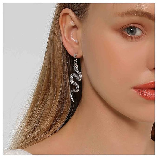 Punk Snake Earrings Silver Snake Dangle Earrings Serpent Drop Earrings Gothic Earrings Jewelry for Women and Girls-Velvo Beauty