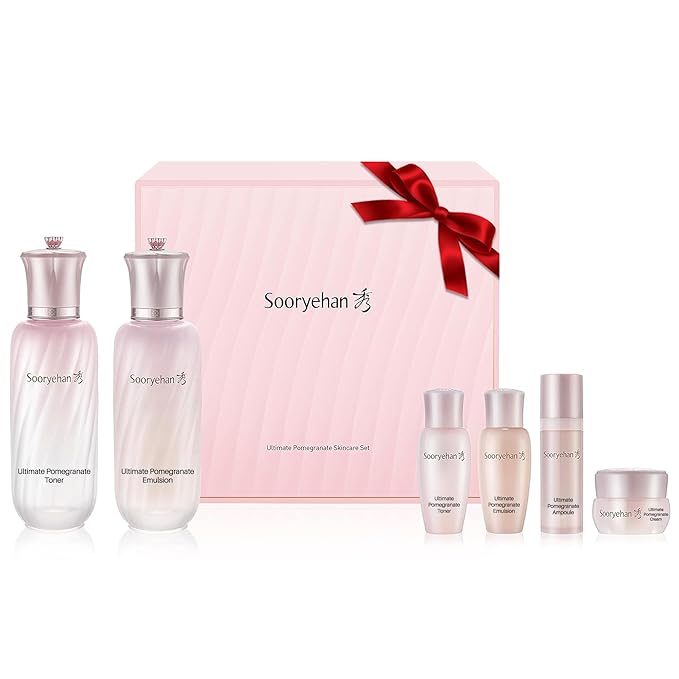 Sooryehan Ultimate Pomegranate (Skincare Set, 12.3fl oz) - Improved Skin Elasticity, Reduced Pores/Wrinkles & Gentle Exfoliation, Vitamin C, Adenosine & Niacinamide-Velvo Beauty