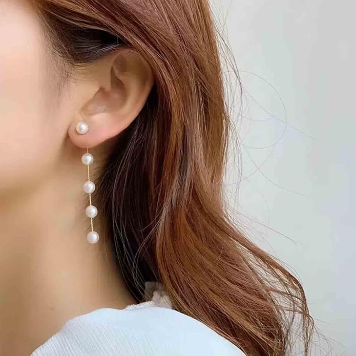 Boho Long Pearl Drop Earrings Vintage Gold Tassel Pearl Dangle Earrings Statement Pearl Chain Drop Dangle Earrings Wedding Prom Bridal Pearl Hook Earrings Jewelry for Women-Velvo Beauty
