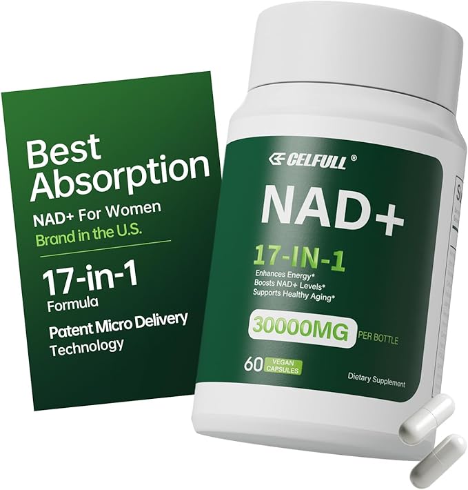 CELFULL NAD Supplement for Women with NADH,Resveratrol,Nicotinamide Riboside,Quercetin-NAD+ Boosting for Anti Aging Cellular Energy &Stamina-30000mg/Bottle-Velvo Beauty