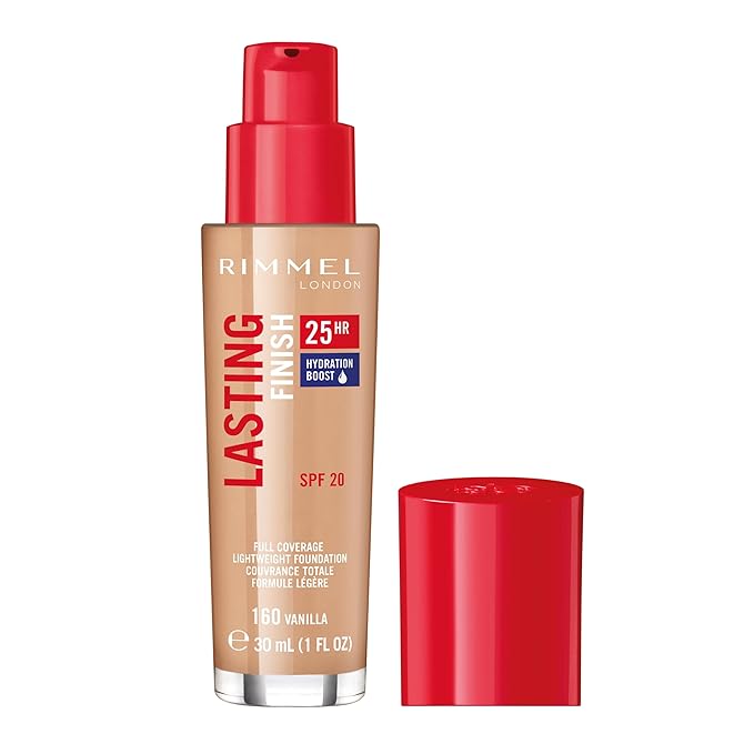 Rimmel London Lasting Finish 25HR - 160 Vanilla - Foundation, 25-Hour Wear, Full Coverage, Waterproof, 1oz-Velvo Beauty