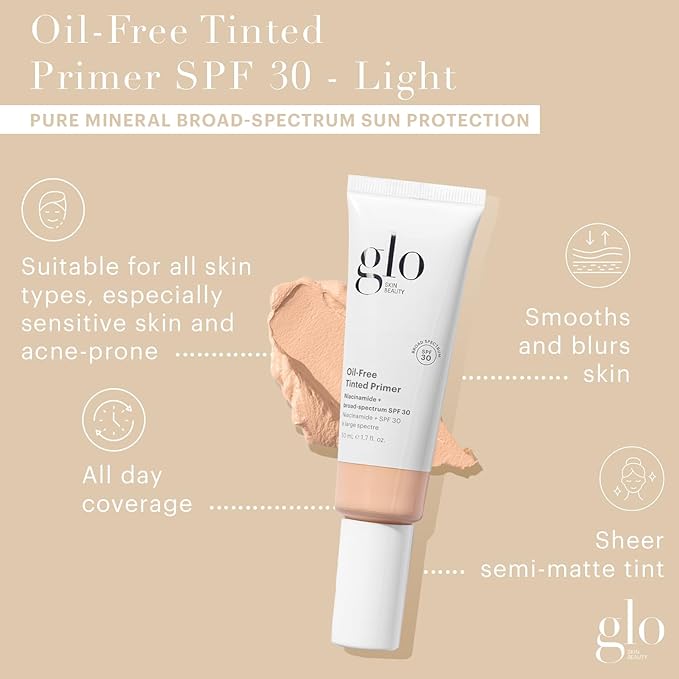 Glo Skin Beauty Oil-Free Tinted Primer SPF 30, (Light) 1.7 oz - Mineral Makeup for Face, 4-in-1 Foundation Primer, Sheer Coverage, Skincare & Sunscreen With Broad Spectrum UVA/UVB Protection-Velvo Beauty