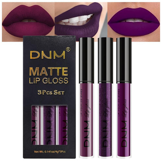 evpct 3Pcs Burgundy Red Dark Purple Matte Liquid Lipstick Lip Stain Sets for Women, Matte Lipstick Long Lasting Waterproof Permanent 24 Hours original, Magic Lip Sticks Pack for Halloween Daily Makeup-Velvo Beauty