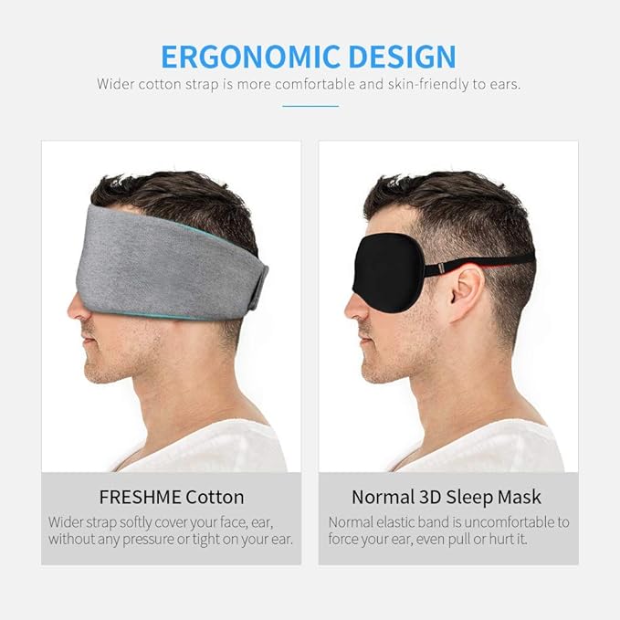 FRESHME Cotton Sleep Eye Mask for Men - Upgrade Design Blackout Side Sleeper Eyes Cover for Night Sleeping, Large Size Wide Soft Travel Airplane Blindfold with Adjustable Velcro Strap for Work Nap-Velvo Beauty