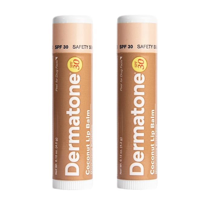 Dermatone Coconut Lip Balm SPF 30 | Lip Balm with Sunscreen | Moisturizing with Aloe and Vitamin E | Medicated to Soothe & Replenish Chapped and Cracked Lips (Coconut Lip Balm, 0.15oz Pack of 2)-Velvo Beauty