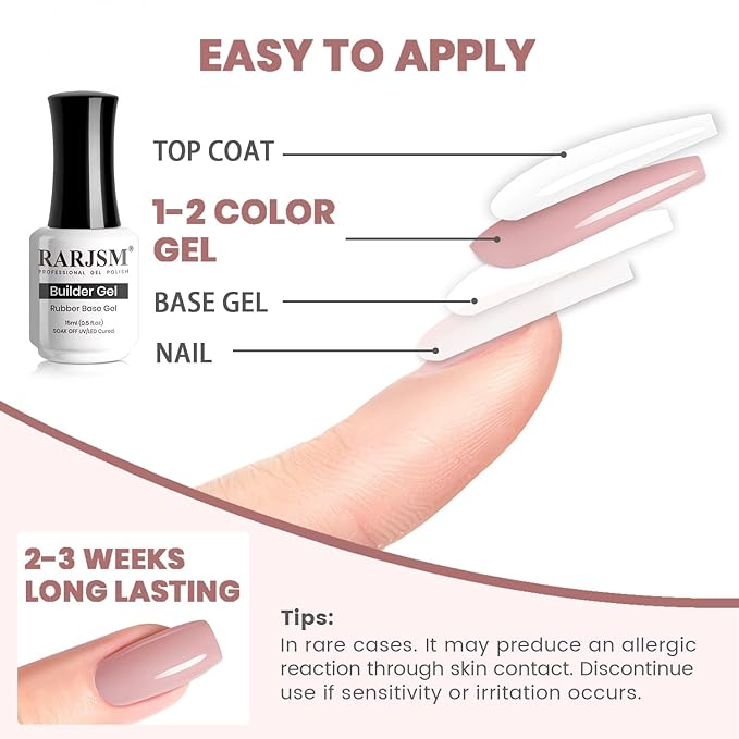RARJSM Rubber Base Coat Gel Polish Nude Jelly Pink Skin Tone Rubber Base Gel for Nails Natural Nude Color French Manicure Extend Gel Soak Off Curing Requires Single Bottle 15ml Salon Home DIY Use-Velvo Beauty