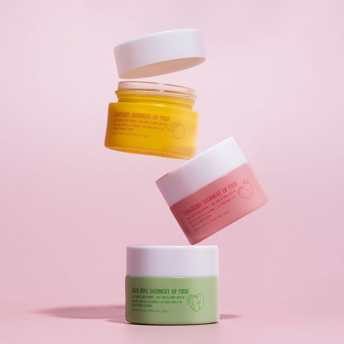 W7 Sweet Dreams Overnight Lip Mask Trio - Strawberry, Apple & Grapefruit Flavor 3 Pack - Vitamin E, Aloe Vera and Grape Seed Oil - For Hydrated, Full Looking & Irresistible Lips-Velvo Beauty