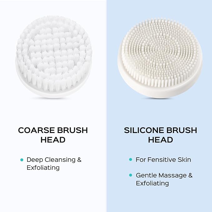 COSLUS Facial Cleansing Brush Silicone Face Scrubber: 2 in1 FBS-D Electric Exfoliating Device Waterproof Deep Cleaning Exfoliation Rotating Spa Machine - Electronic Skincare Wash Spinning System-Velvo Beauty