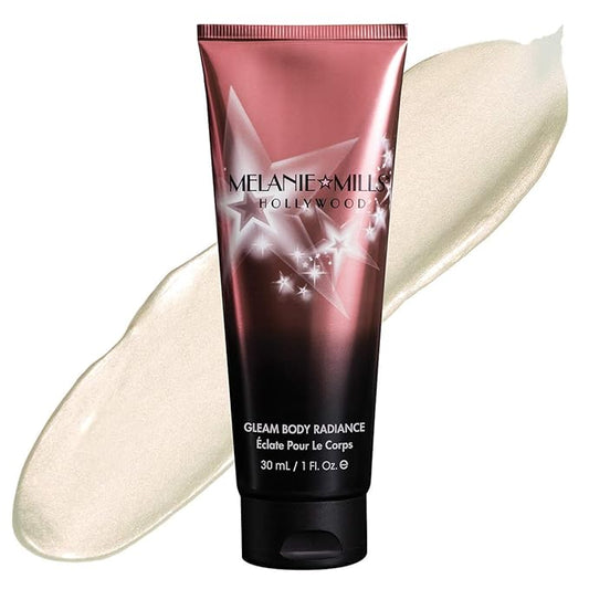Melanie Mills Hollywood Gleam Body Radiance All In One Makeup, Moisturizer & Glow For Face & Body - Opalescence, Mini 1 fl.oz.-Velvo Beauty