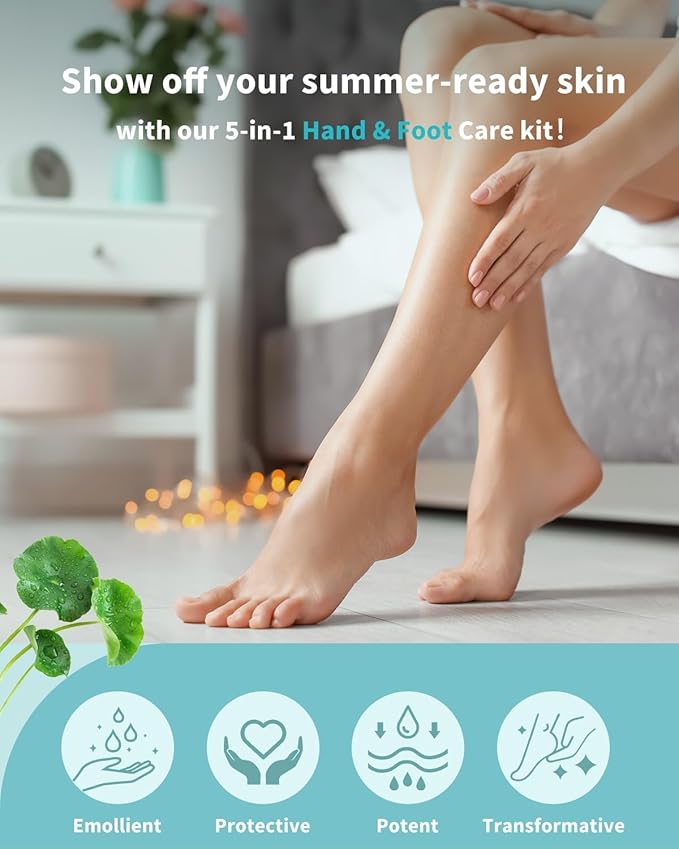 VTS Self Care Kit - Includes Moisturizing Heel Socks, Hand & Foot Oil, Salt Scrubs, Serum, Urea Cream 40 Percent - Hand Care Set, Foot Pedicure Kit for Dry Cracked Heels Feet Knees Elbows Hands-Velvo Beauty
