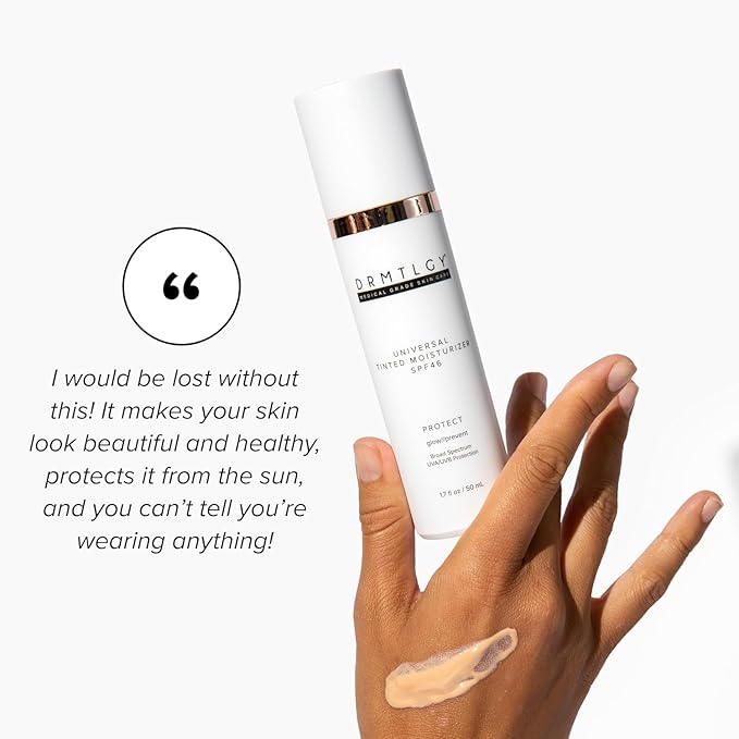 DRMTLGY Universal Tinted Moisturizer with SPF 46. Universal Tint. All-In-One Light Sheer Coverage Tinted Face Sunscreen with Broad Spectrum Protection Against UVA and UVB Rays. 1.7 oz, 2 pack-Velvo Beauty