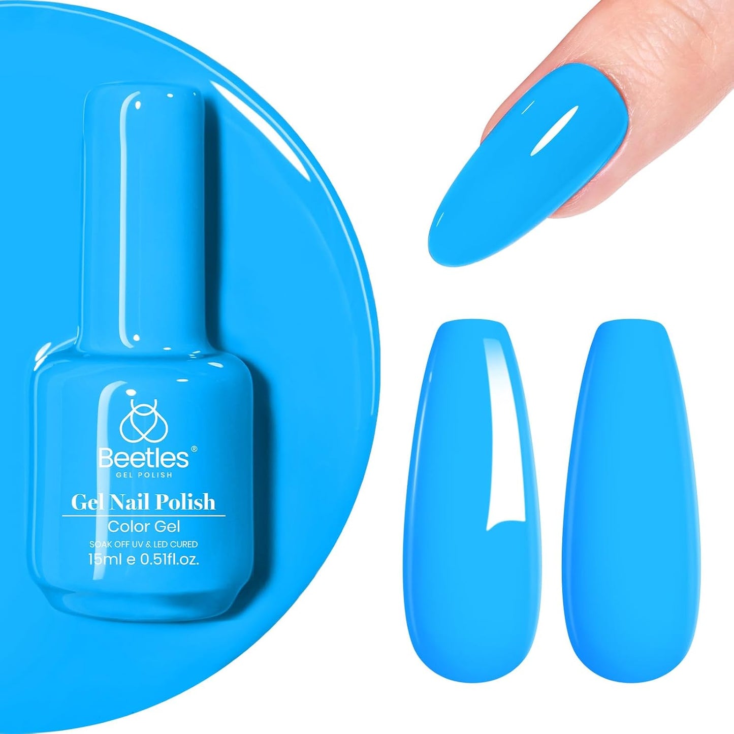 Beetles Blue Gel Polish, 1 Pcs 15ml Bright Blue Gel Nail Polish Soak Off Nail Art Manicure Salon Home DIY Design Uv Nail Lamp Needed Gift for Women-Velvo Beauty