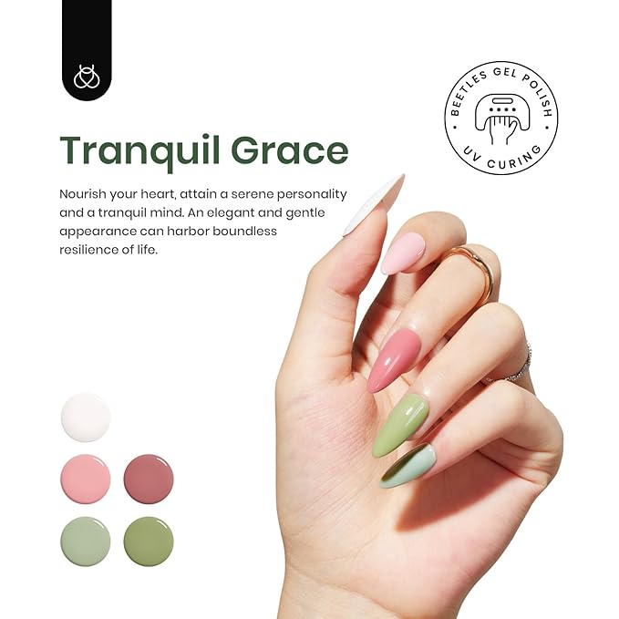 Beetles Gel Nail Polish, 6 Colors Sage Green Tranquil Grace Collection Pink Olive Green White UV Gel Nail Polish Manicure Art Design Gifts for Women-Velvo Beauty