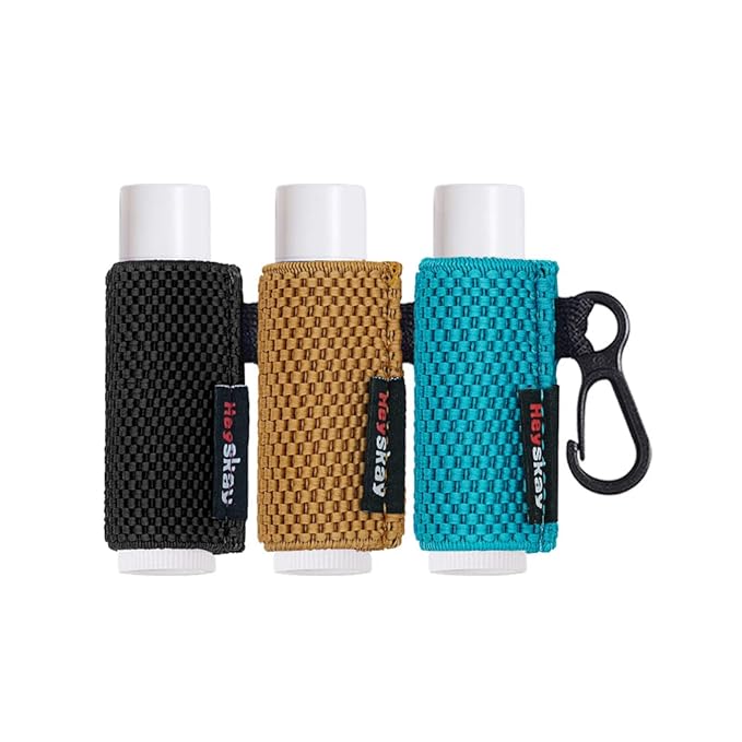 3PCS Lip Balm Holder Sleeves Keychain Lipstick Sleeves Lip Gloss HolderKeychain Chapstick Elastic Sleeves(Black/Brown/Blue)-Velvo Beauty