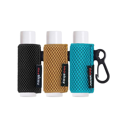 3PCS Lip Balm Holder Sleeves Keychain Lipstick Sleeves Lip Gloss HolderKeychain Chapstick Elastic Sleeves(Black/Brown/Blue)-Velvo Beauty